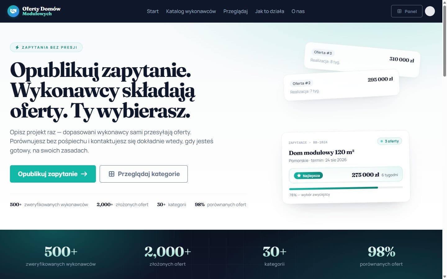 System zarządzania sprzedażą domów modułowych — Marketplace domów modułowych