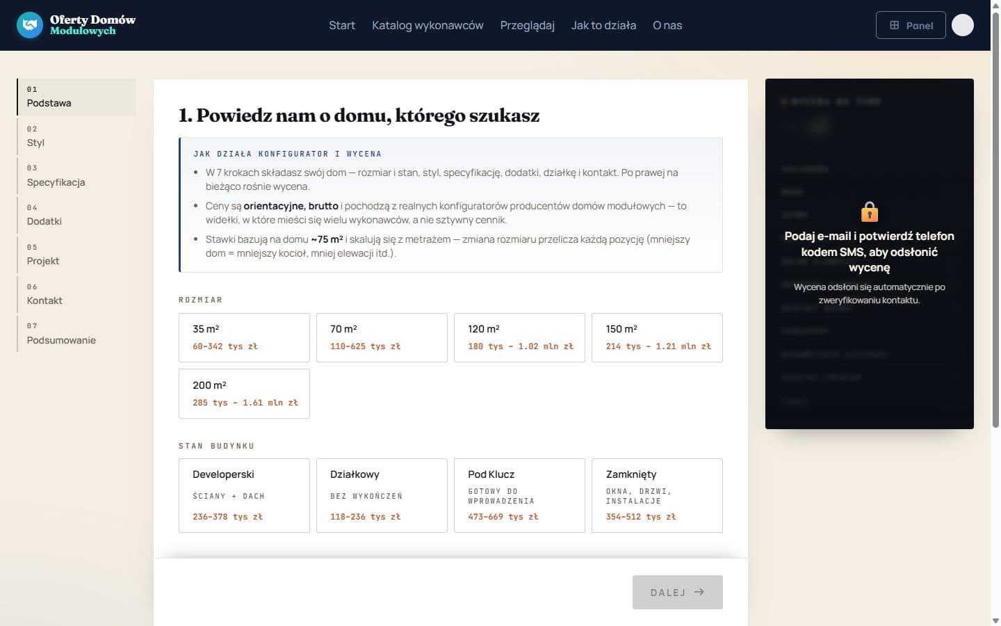 Konfigurator domu — widok na komputerze
