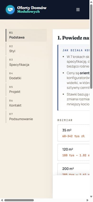 Konfigurator domu — widok na telefonie